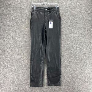 New Eden Pants Women 2 Black Super High Rise 90's Straight Sofia Faux Leather